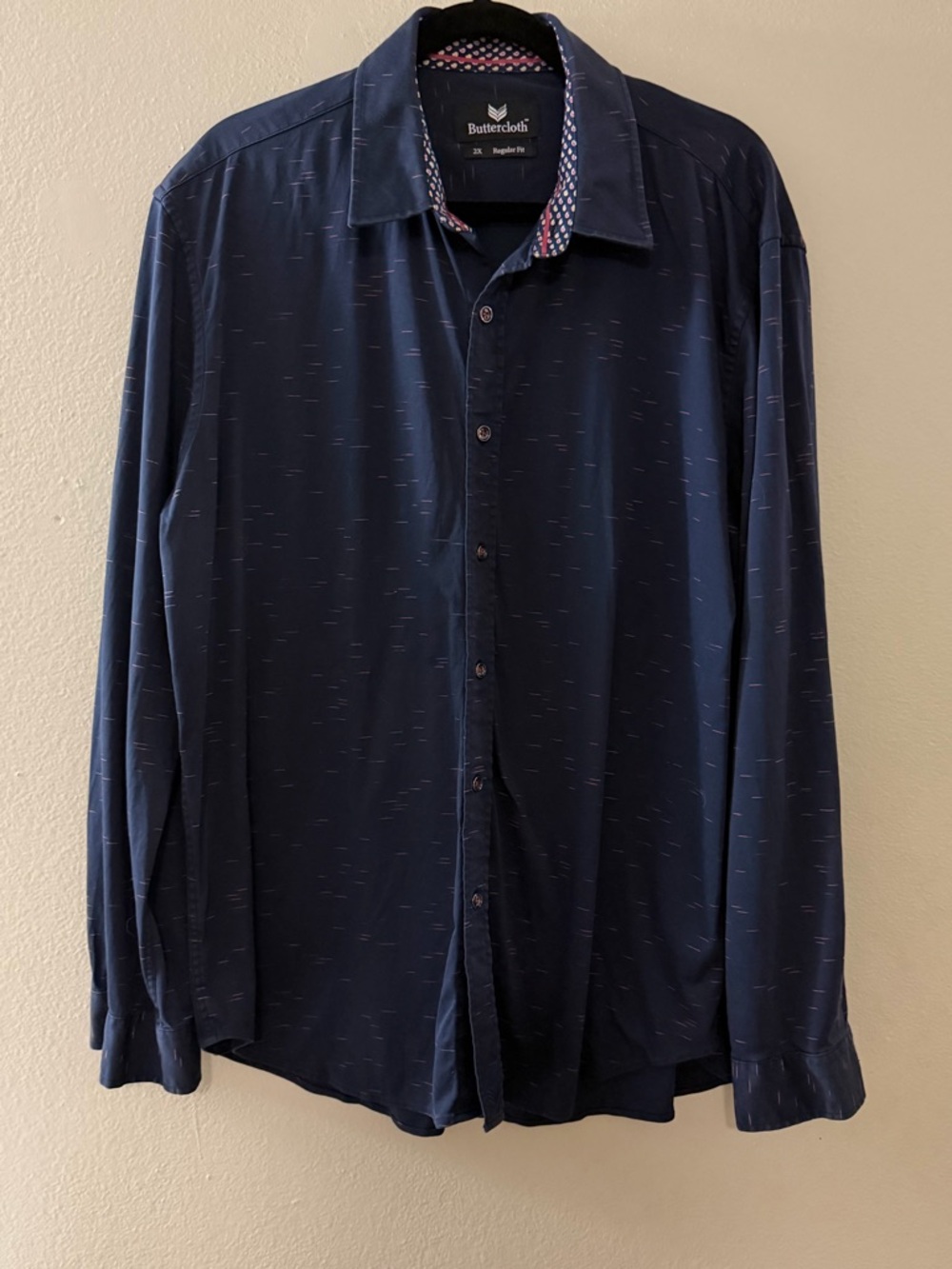 Buttercloth Navy Blue Flecked Long Sleeve Button Down Shirt 2X Regular Fit